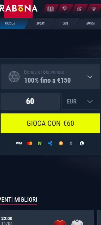Processus d'inscription Rabona sur mobile