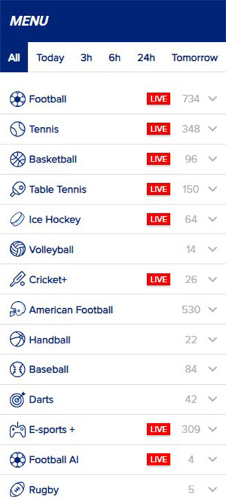 Types de jeux de paris Sportaza sur mobile